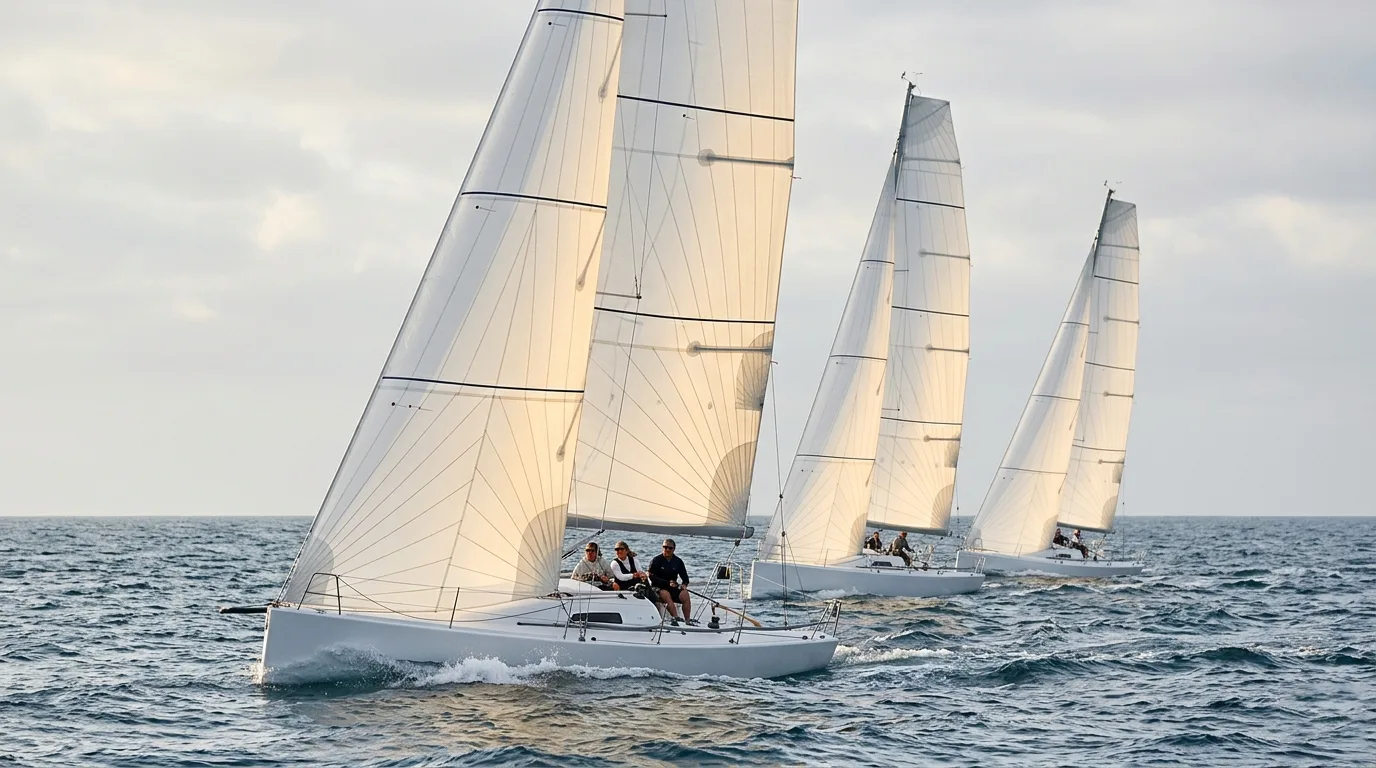 Several cruising yachts sailing together, each rig carrying a different sail plan