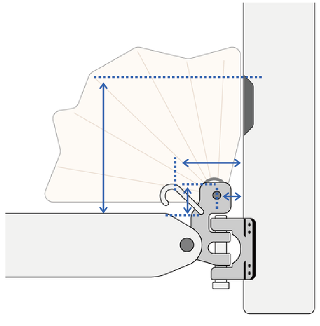 Gooseneck measurement diagram showing the clearances between the mast, boom, tack fitting and lower corner of a mainsail