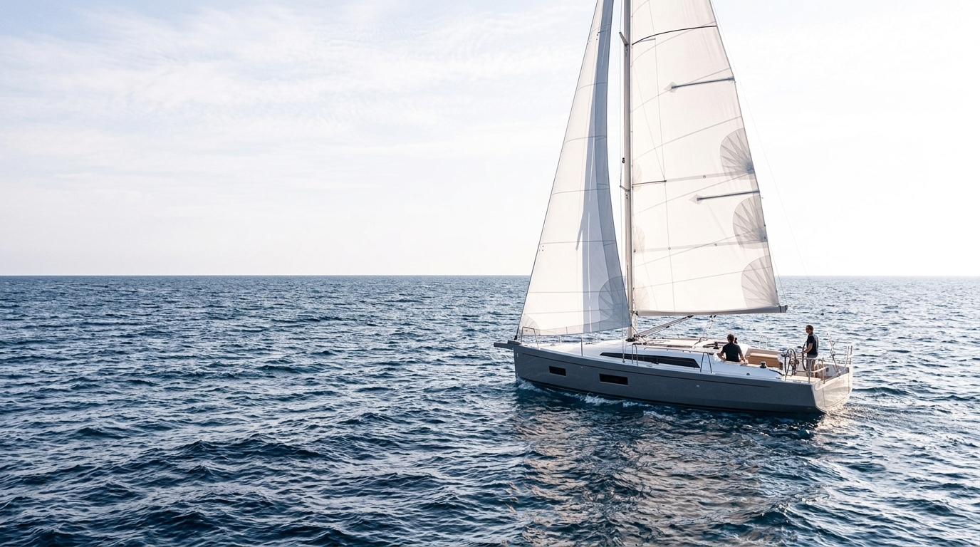 Sailing yacht crossing open water