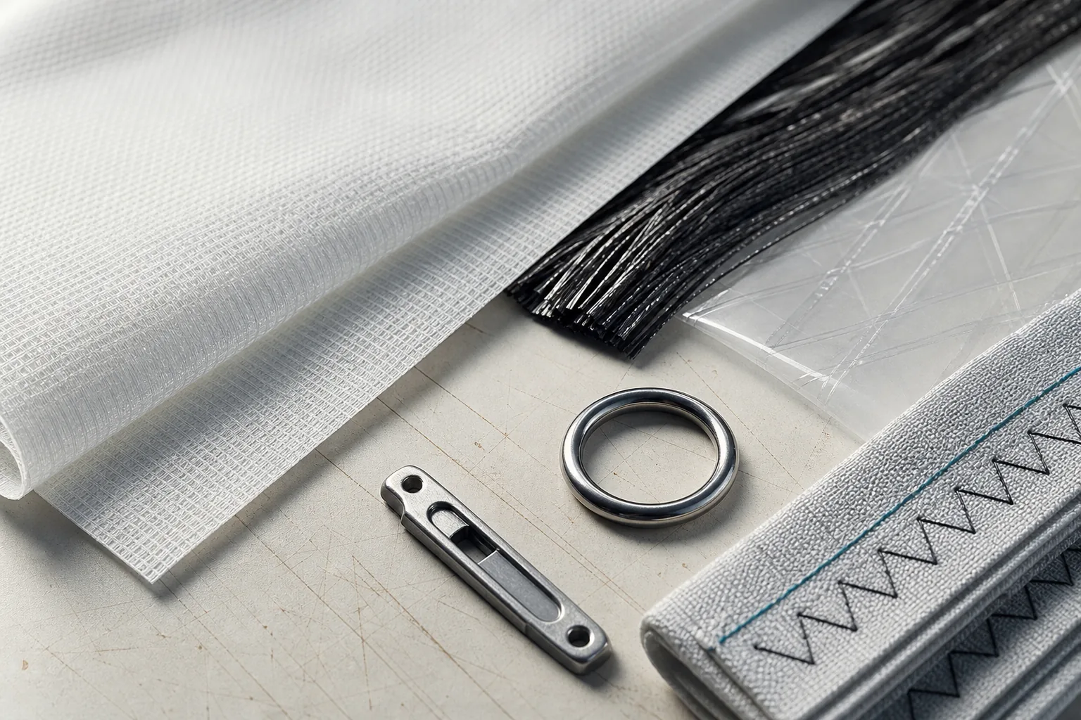 Close view of sailcloth structure and hardware